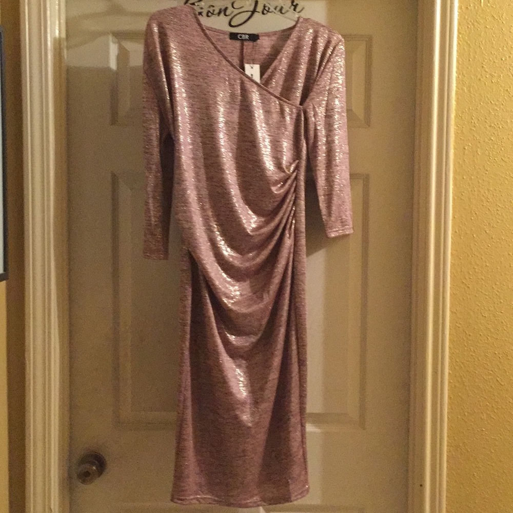 Shiny Long Sleeve Scrunched Bodycon Dress